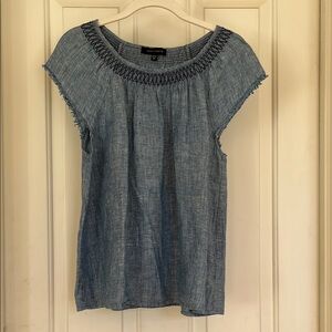 Sanctuary Smocked Cap Sleeve Linen Blouse